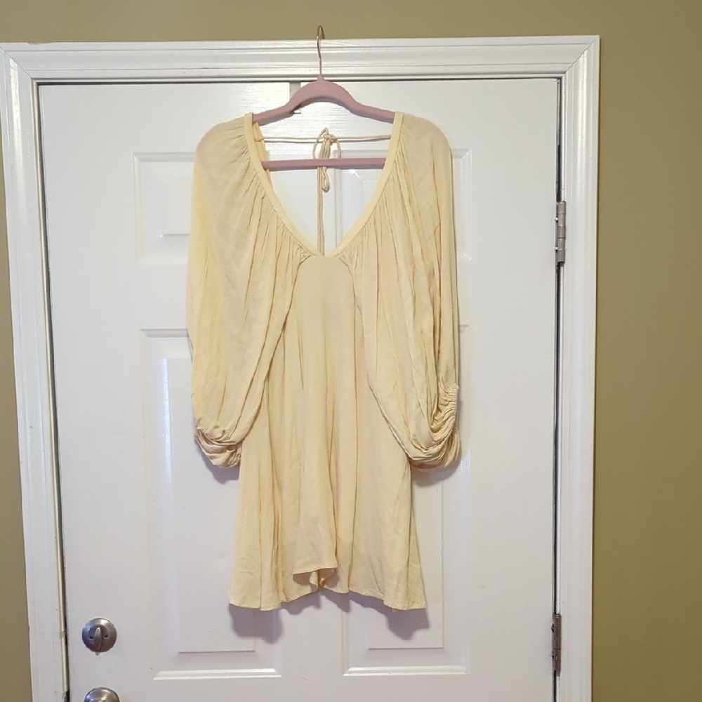 Bandit And The Babe Babydoll Peasent Mini Dress Size Small Cream Boho